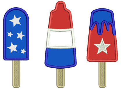 Three Ice Cream Cones Patriotic 4th Of July Independence Day Applique Machine Embroidery Design Digitized Pattern