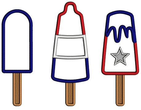 Three Ice Cream Cones Patriotic 4th Of July Independence Day Applique Machine Embroidery Design Digitized Pattern