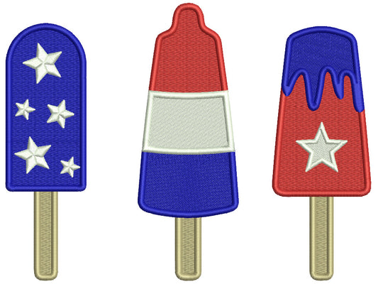 Three Ice Cream Cones Patriotic 4th Of July Independence Day Filled Machine Embroidery Design Digitized Pattern