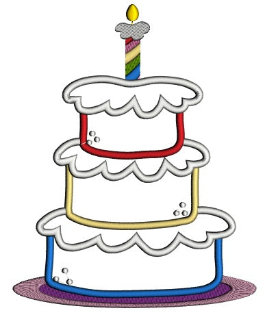 Three Layered Birthday Cake Applique Machine Embroidery Digitized Design Pattern