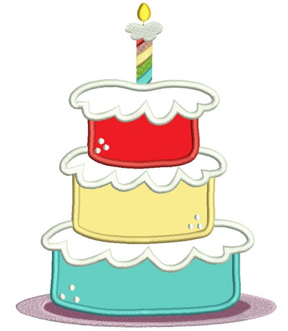 Three Layered Birthday Cake Applique Machine Embroidery Digitized Design Pattern