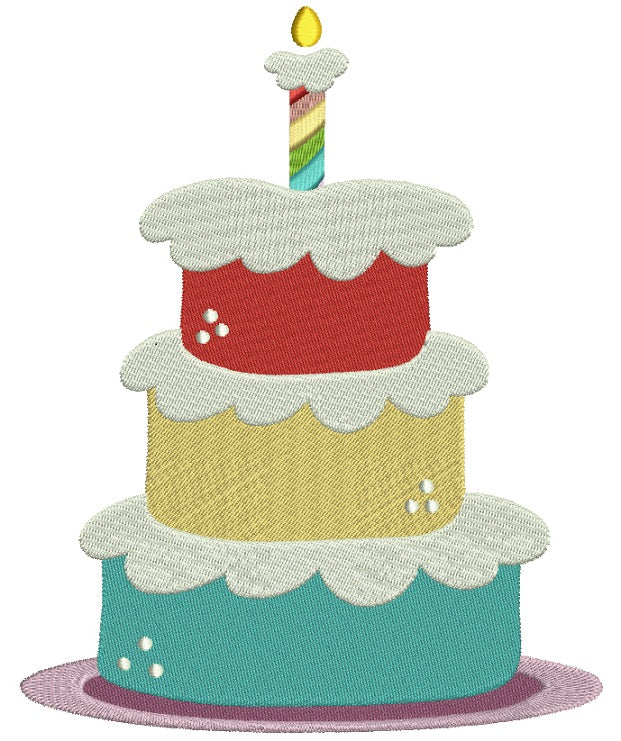 Three Layered Birthday Cake Filled Machine Embroidery Digitized Design Pattern