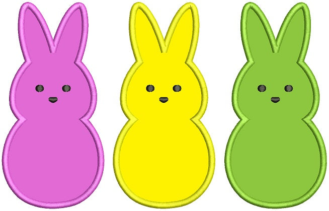 Three Little Easter Bunnies Applique Machine Embroidery Design Digitized Pattern