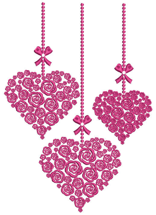 Three Ornate Hearts Filled Machine Embroidery Design Digitized Pattern