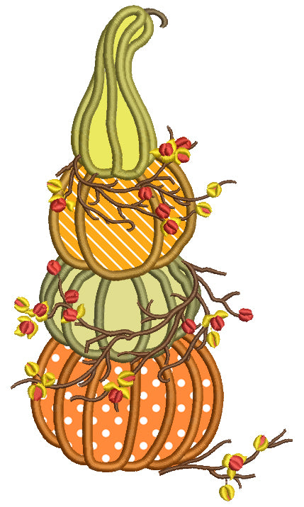 Three Pumpkins Stacked One On To Of The Other Thanksgiving Applique Machine Embroidery Design Digitized Pattern