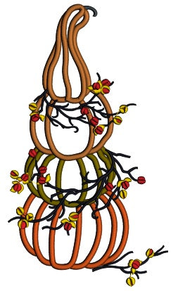 Three Pumpkins Stacked One On To Of The Other Thanksgiving Applique Machine Embroidery Design Digitized Pattern
