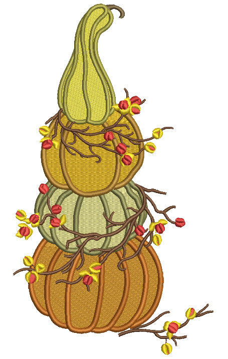 Three Pumpkins Stacked One On To Of The Other Thanksgiving Filled Machine Embroidery Design Digitized Pattern
