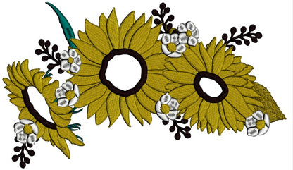Three Sunflowers Fall Thanksgiving Applique Machine Embroidery Design Digitized Pattern