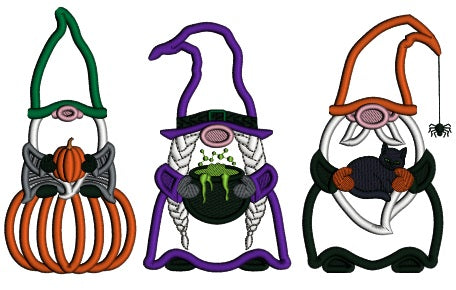 Three Wizard Gnomes Halloween Applique Machine Embroidery Design Digitized Pattern