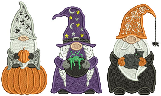 Three Wizard Gnomes Halloween Filled Machine Embroidery Design Digitized Pattern