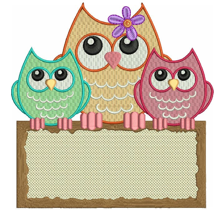 Three owls Filled Machine Embroidery Digitized Design Pattern