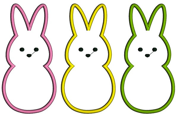 Three Little Easter Bunnies Applique Machine Embroidery Design Digitized Pattern