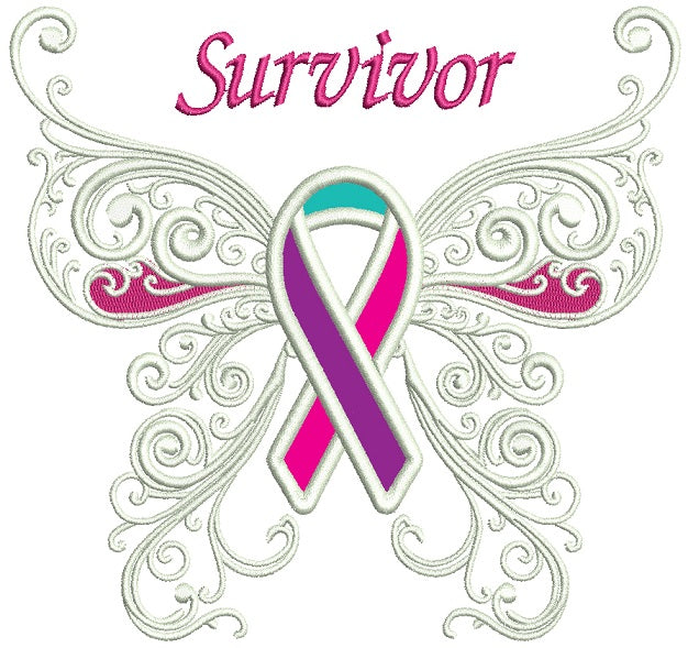 Thyroid Cancer Awareness Butterfly With Ribbon Applique Machine Embroidery Design Digitized Pattern