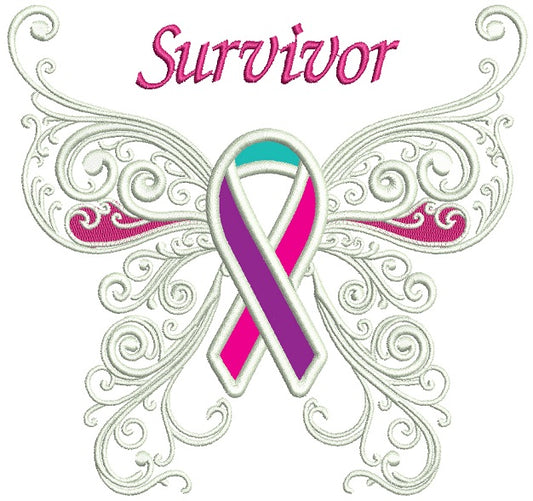 Thyroid Cancer Awareness Butterfly With Ribbon Applique Machine Embroidery Design Digitized Pattern