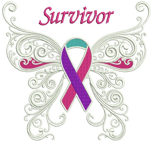 Thyroid Cancer Awareness Butterfly With Ribbon Filled Machine Embroidery Design Digitized Pattern
