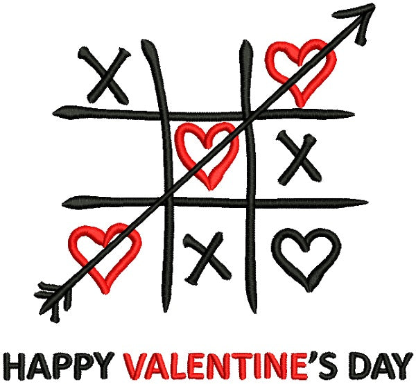 TicTac Toe Happy Valentines Day Filled Machine Embroidery Design Digitized Pattern