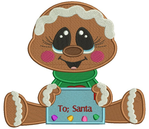 To Santa Gingerbread Man Christmas Filled Machine Embroidery Design Digitized Pattern
