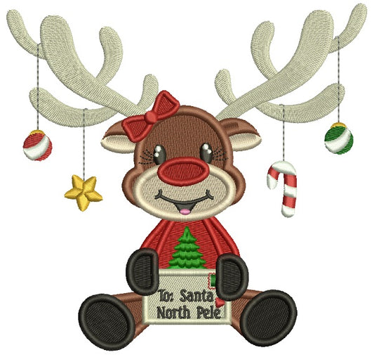 To Santa North Pole Cute Moose Christmas Filled Machine Embroidery Design Digitized Pattern
