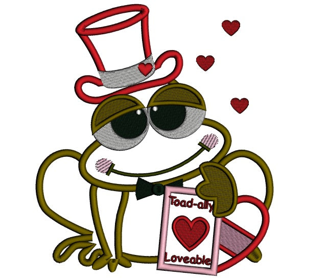 Toad Ally Loveable Frog Wearing Hat Applique Machine Embroidery Digitized Design Pattern