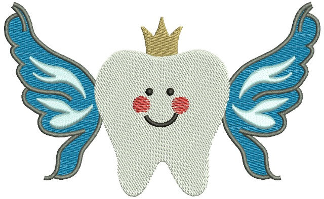Tooth Crown with Wings Filled Machine Embroidery Digitized Design Pattern