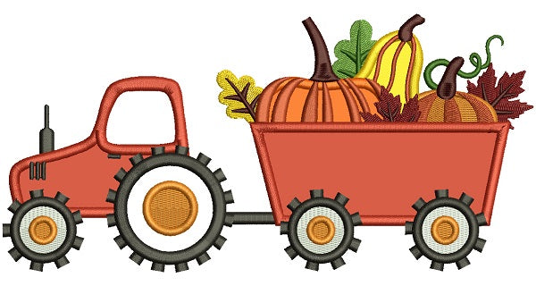Tractor With Pumpkins Fall Thanksgiving Applique Machine Embroidery Design Digitized Pattern