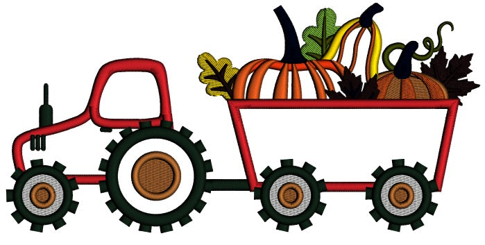 Tractor With Pumpkins Fall Thanksgiving Applique Machine Embroidery Design Digitized Pattern