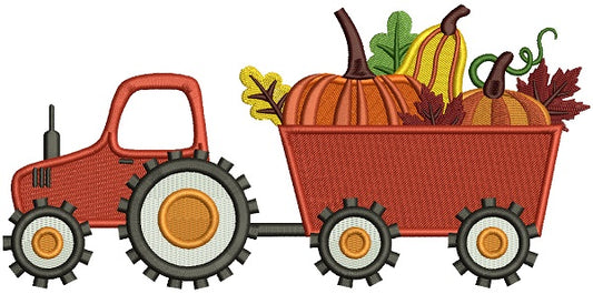 Tractor With Pumpkins Fall Thanksgiving Filled Machine Embroidery Design Digitized Pattern