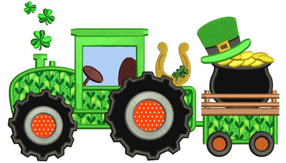 Tractor With Shamrock and Irish Hat Applique Machine Embroidery Digitized Design Pattern