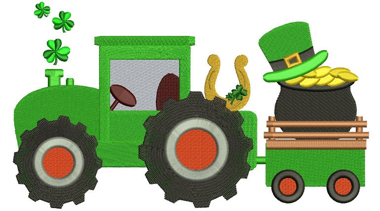 Tractor With Shamrock and Irish Hat Filled Machine Embroidery Digitized Design Pattern
