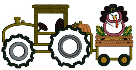 Tractor With Turkey and Corn Applique Machine Embroidery Digitized Design Pattern