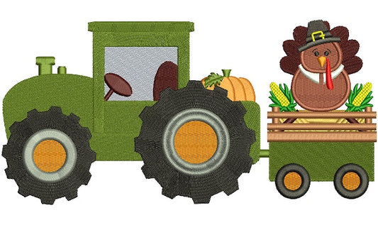 Tractor With Turkey and Corn Filled Machine Embroidery Digitized Design Pattern