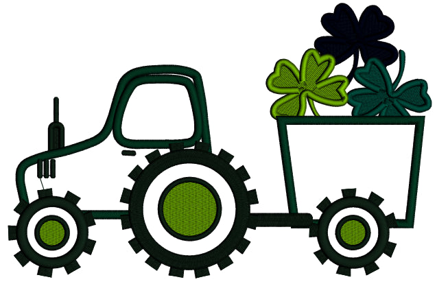 Tractor With Wagon Full Of Shamrocks St. Patrick's Day Applique Machine Embroidery Design Digitized Pattern