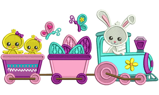 Train WIth a Bunny And Easter Eggs Applique Machine Embroidery Design Digitized Pattern