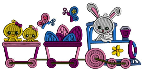 Train WIth a Bunny And Easter Eggs Applique Machine Embroidery Design Digitized Pattern
