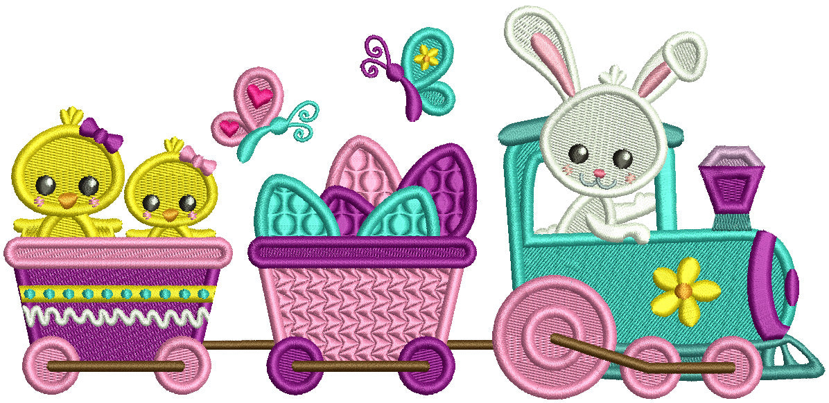 Train WIth a Bunny And Easter Eggs Filled Machine Embroidery Design Digitized Pattern