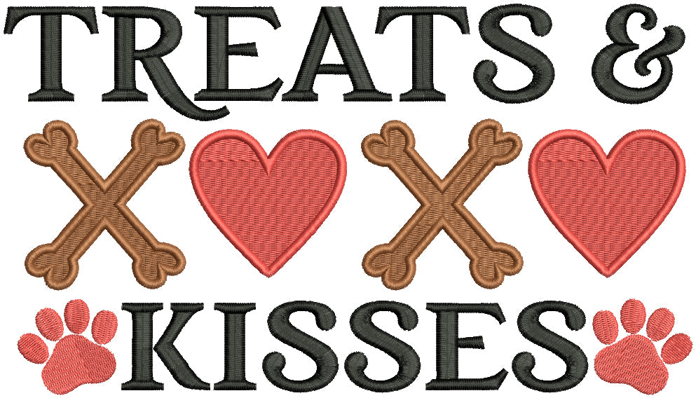 Treats Kisses Hearts And Dog Paws Valentine's Day Filled Machine Embroidery Design Digitized Pattern