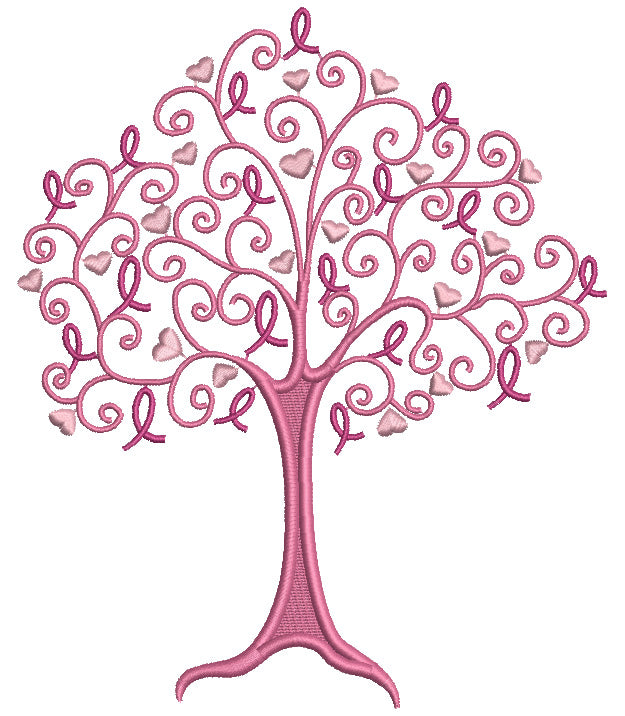 Tree Of Hearts Breast Awareness Filled Machine Embroidery Design Digitized Pattern