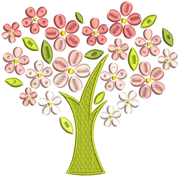 Tree With Flower Leaves Filled Machine Embroidery Design Digitized Pattern