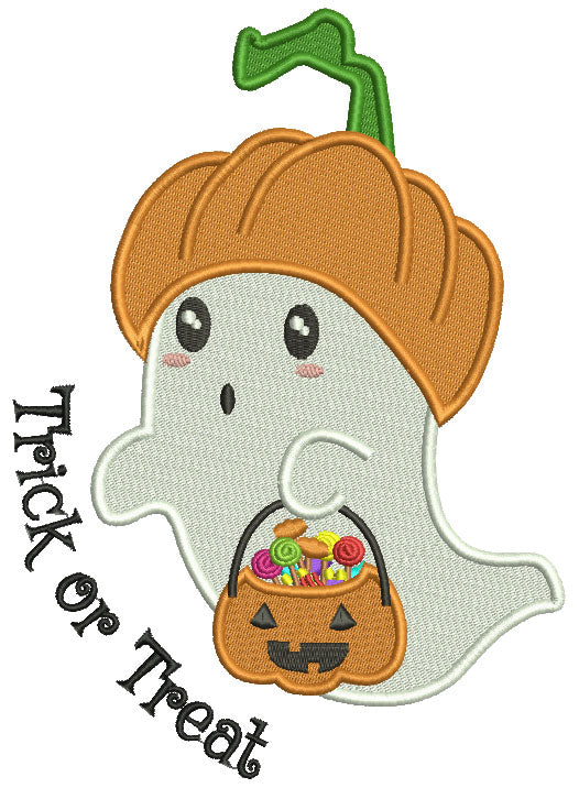 Trick Or Treat Cute Little Ghost With Candy Filled Machine Embroidery Design Digitized Pattern
