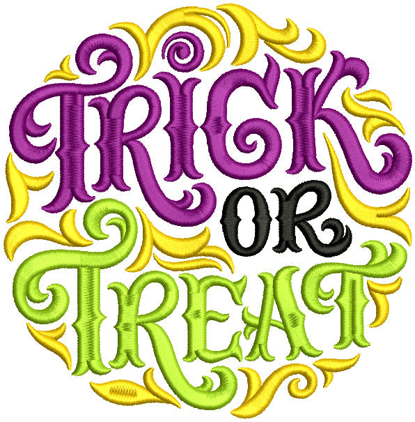 Trick Or Treat Fancy Border Halloween Filled Machine Embroidery Design Digitized Pattern