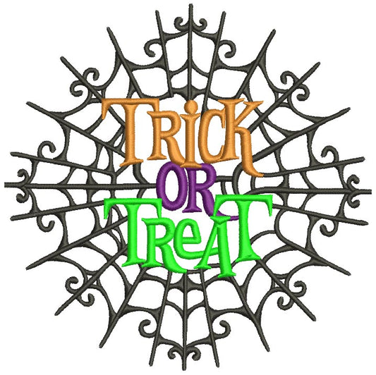 Trick Or Treat Spider Web Halloween Filled Machine Embroidery Design Digitized Pattern