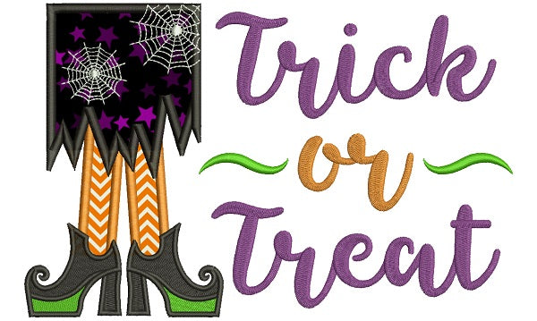 Trick or Teat Witch Shoes Halloween Applique Machine Embroidery Design Digitized Pattern