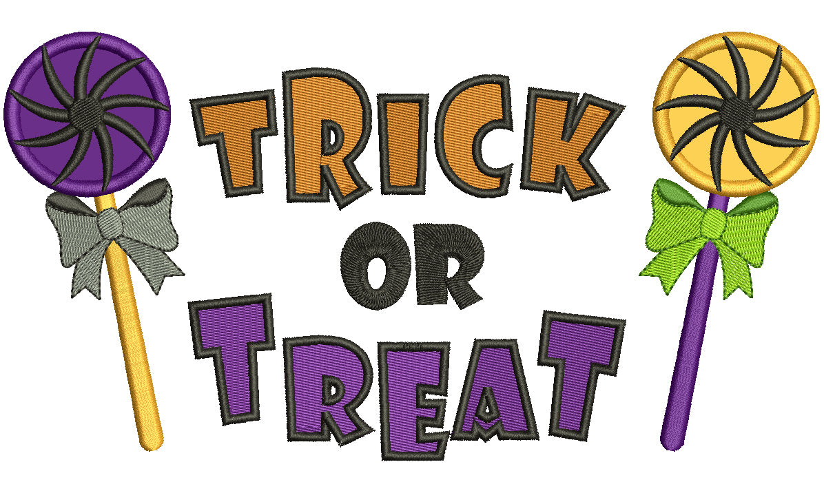 Trick or Treat Big Text Halloween Applique Machine Embroidery Design Digitized Pattern