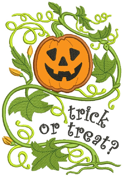 Trick or Treat Pumpkin Ornamental Vine Halloween Applique Machine Embroidery Design Digitized Pattern