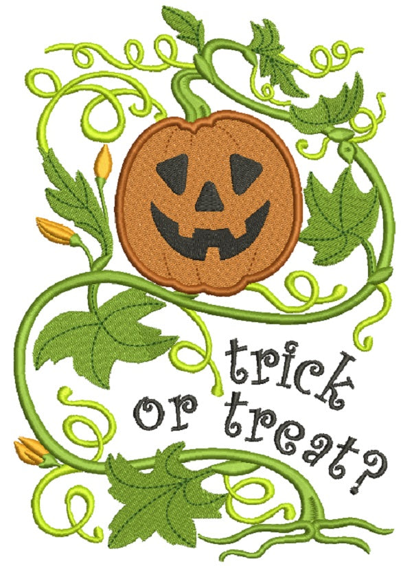 Trick or Treat Pumpkin Ornamental Vine Halloween Filled Machine Embroidery Design Digitized Pattern