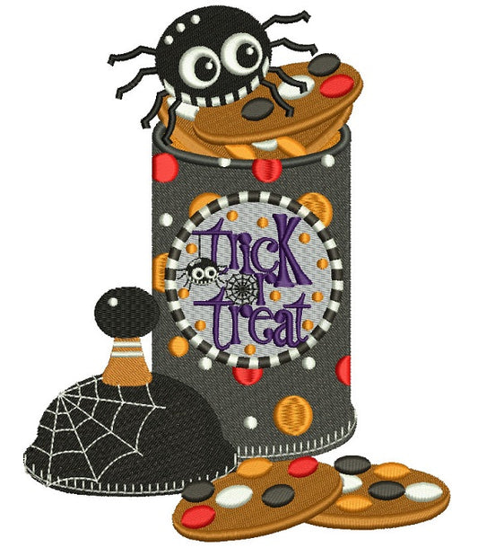 Trick or treat Spider Cookie Jar Halloween Filled Machine Embroidery Design Digitized Pattern