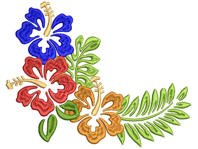Tropical Summer Hibiscus Filled Machine Embroidery Design Digitized Pattern