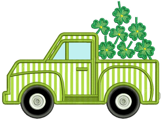 Truck Filled With Shamrocks St.Patrick's Day Applique Machine Embroidery Design Digitized Pattern