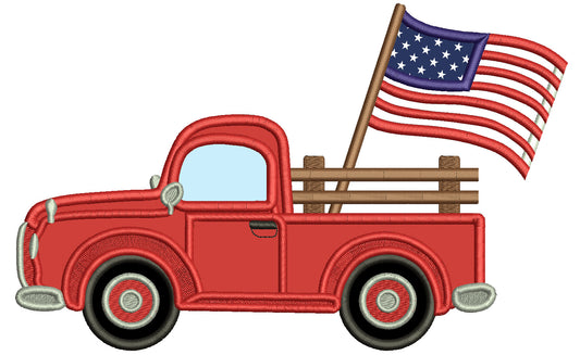 Truck WIth Big American Flag Patriotic 4th Of July Independence Day Applique Machine Embroidery Design Digitized Pattern