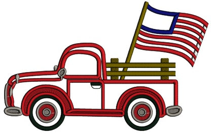 Truck WIth Big American Flag Patriotic 4th Of July Independence Day Applique Machine Embroidery Design Digitized Pattern